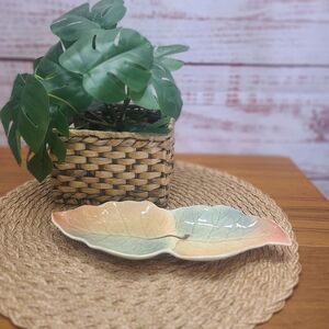 Vintage Royal Winton Orange & Green double leaf dish made in England